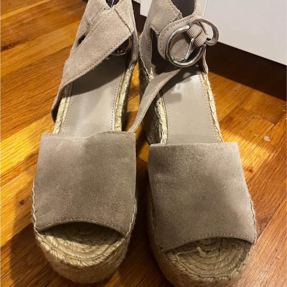 Marc Fisher Tan Espadrille Wedge Sandals